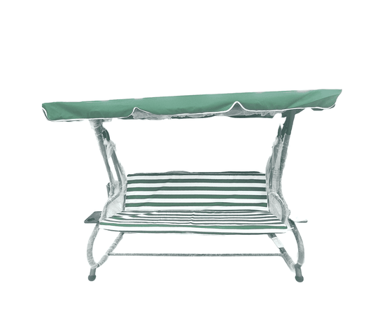 DEGAMO Miami Balançoire Hamac 4 Places 228 cm Structure Acier Blanc Housses Vert Foncé/Blanc